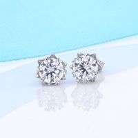 Sterling Silver Simple Style Shiny GRA Certificate Inlay Round Moissanite Ear Studs main image 1
