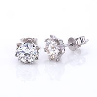Sterling Silver Simple Style Shiny GRA Certificate Inlay Round Moissanite Ear Studs sku image 1
