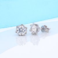 Sterling Silver Simple Style Shiny GRA Certificate Inlay Round Moissanite Ear Studs main image 4