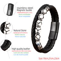 Cool Style Round Ball Leather Rope Stone Metal Layered Handmade Unisex Bracelets main image 2