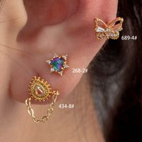 1 Piece Casual French Style Shiny Water Droplets Heart Shape Butterfly Chain Inlay Copper Zircon Ear Studs main image 1