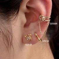 1 Piece Casual French Style Heart Shape Butterfly Bow Knot Chain Inlay Copper Zircon Earrings Ear Studs main image 1