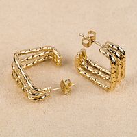 1 Pair Simple Style Geometric Polishing Hollow Out 201 Stainless Steel 18K Gold Plated Ear Studs sku image 8