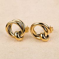 1 Pair Simple Style Geometric Polishing Hollow Out 201 Stainless Steel 18K Gold Plated Ear Studs sku image 3