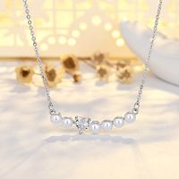 Sterling Silver Silver Plated Simple Style Shiny Inlay Heart Shape Fox Artificial Pearls Zircon Necklace main image 6