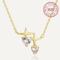 Sterling Silver 14K Gold Plated IG Style Shiny Inlay Star Heart Shape Shell Zircon Pendant Necklace main image 1