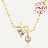 Sterling Silver 14K Gold Plated IG Style Shiny Inlay Star Heart Shape Shell Zircon Pendant Necklace main image 10