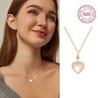 Sterling Silver 14K Gold Plated IG Style Shiny Inlay Star Heart Shape Shell Zircon Pendant Necklace main image 7