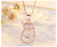 Sterling Silver Silver Plated Simple Style Shiny Inlay Heart Shape Fox Artificial Pearls Zircon Necklace sku image 2