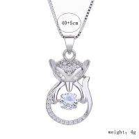 Sterling Silver Silver Plated Simple Style Shiny Inlay Heart Shape Fox Artificial Pearls Zircon Necklace sku image 3