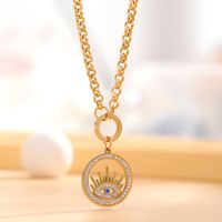 304 Stainless Steel 18K Gold Plated Simple Style Plating Inlay Devil's Eye Rhinestones Pendant Necklace main image 1