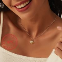 Sterling Silver 14K Gold Plated IG Style Simple Style Hollow Out Inlay Round Rhombus Shell Shell Zircon Pendant Necklace main image 4