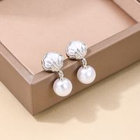 1 Piece Simple Style Classic Style Shell Inlay Alloy Pearl Drop Earrings main image 2
