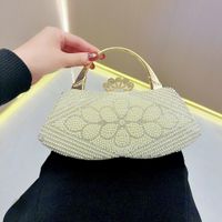 Gold Silver Black Polyester Solid Color Rhinestone Pearls Pillow Shape Evening Bags main image video