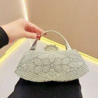 Gold Silver Black Polyester Solid Color Rhinestone Pearls Pillow Shape Evening Bags sku image 3