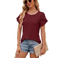 Femmes T-Shirt Manche Courte T-shirts Patchwork Vêtement De Rue Couleur Unie main image 4