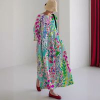 Women's Regular Dress Vacation Round Neck Printing Pocket Short Sleeve Flower Midi Dress Daily Beach main image 3