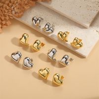 1 Pair Simple Style Heart Shape Copper 14K Gold Plated Ear Studs main image 1