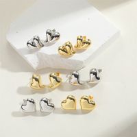 1 Pair Simple Style Heart Shape Copper 14K Gold Plated Ear Studs main image 6