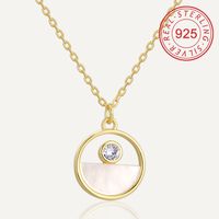 Sterling Silver 14K Gold Plated IG Style Simple Style Hollow Out Inlay Round Rhombus Shell Shell Zircon Pendant Necklace sku image 1