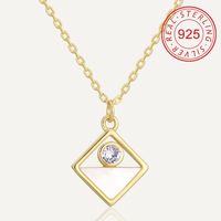 Sterling Silver 14K Gold Plated IG Style Simple Style Hollow Out Inlay Round Rhombus Shell Shell Zircon Pendant Necklace sku image 2