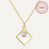 Sterling Silver 14K Gold Plated IG Style Simple Style Hollow Out Inlay Round Rhombus Shell Shell Zircon Pendant Necklace main image 8