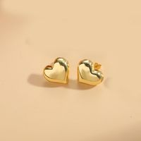 1 Pair Simple Style Heart Shape Copper 14K Gold Plated Ear Studs sku image 1