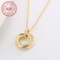 Sterling Silver 14K Gold Plated Simple Style Commute Inlay Circle Star Shell Zircon Pendant Necklace main image 9