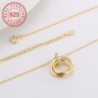 Sterling Silver 14K Gold Plated Simple Style Commute Inlay Circle Star Shell Zircon Pendant Necklace main image 3