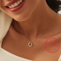 Sterling Silver 14K Gold Plated Simple Style Commute Inlay Circle Star Shell Zircon Pendant Necklace main image 4
