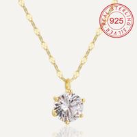 Sterling Silver 14K Gold Plated Simple Style Commute Inlay Circle Star Shell Zircon Pendant Necklace sku image 1