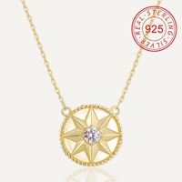 Sterling Silver 14K Gold Plated Simple Style Shiny Hollow Out Inlay Circle Star Umbrella Shell Zircon Pendant Necklace sku image 2