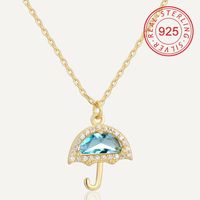 Sterling Silver 14K Gold Plated Simple Style Shiny Hollow Out Inlay Circle Star Umbrella Shell Zircon Pendant Necklace sku image 1