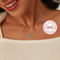 Sterling Silver 14K Gold Plated Simple Style Shiny Hollow Out Inlay Circle Star Umbrella Shell Zircon Pendant Necklace main image 7