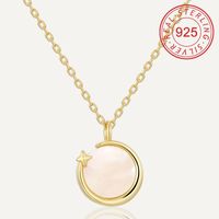 Sterling Silver 14K Gold Plated Simple Style Shiny Hollow Out Inlay Circle Star Umbrella Shell Zircon Pendant Necklace sku image 3