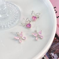 1 Pair Cute Lady Sweet Heart Shape Butterfly Inlay Artificial Pearl Copper Zircon Ear Studs main image 5