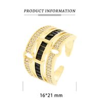 Wholesale IG Style Hip-Hop Commute Belt Copper Hollow Out Inlay 18K Gold Plated Zircon Open Rings main image 2
