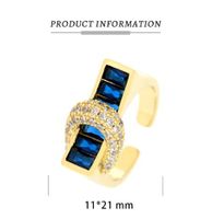 Copper 18K Gold Plated IG Style Hip-Hop Commute Inlay Buckle Zircon Open Rings main image 2