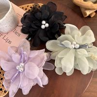 Women's Cute Lady Modern Style Flower Arylic Artificial Pearl Gauze Flowers Hair Claws main image 4