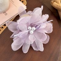 Women's Cute Lady Modern Style Flower Arylic Artificial Pearl Gauze Flowers Hair Claws sku image 1