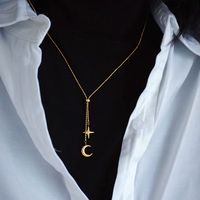 Edelstahl 304 18 Karat Vergoldet Französische Art Romantisch Quaste Stern Mond Halskette Mit Anhänger main image 5