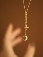 Edelstahl 304 18 Karat Vergoldet Französische Art Romantisch Quaste Stern Mond Halskette Mit Anhänger main image 3