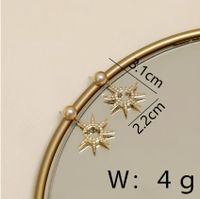 1 Pair Sweet Artistic Eight Awn Star Inlay Copper Pearl Zircon 18K Gold Plated Drop Earrings main image 2