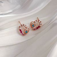 1 Pair Lady Simple Style Classic Style Heart Shape Inlay Copper Artificial Pearls Zircon Ear Studs main image 7