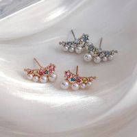1 Pair IG Style Elegant Lady Geometric Crown Inlay Artificial Pearl Copper Zircon Ear Studs main image 5