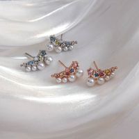1 Pair IG Style Elegant Lady Geometric Crown Inlay Artificial Pearl Copper Zircon Ear Studs main image 6