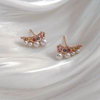 1 Pair IG Style Elegant Lady Geometric Crown Inlay Artificial Pearl Copper Zircon Ear Studs main image 7
