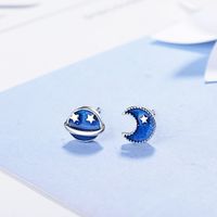 1 Pair Simple Style Star Moon Planet Epoxy Copper White Gold Plated Ear Studs main image 3