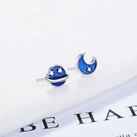 1 Pair Simple Style Star Moon Planet Epoxy Copper White Gold Plated Ear Studs main image 1