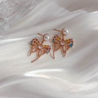 1 Pair Cute Lady Sweet Round Bow Knot Inlay Copper Zircon Ear Studs main image 9